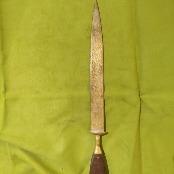 VINTAGE INDO-PERSIAN MIDDLE EAST TURKISH ENGRAVED FIGHTING KNIFE DAGGER KINDJAL - Picture 9 of 9